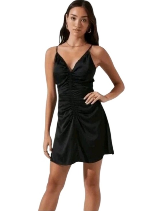 Astr Dresses & Skirts - ASTR The Label Peony Black Ruched Satin Mini-Dress NWT